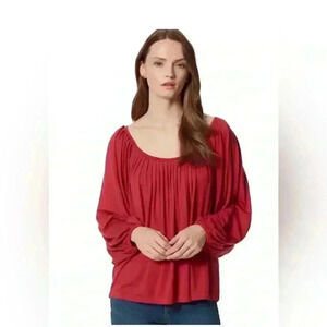 Anne Klein Sport Women’s Kelyn Deep Claret Raglan Sleeves Pleated Top Size L NWT